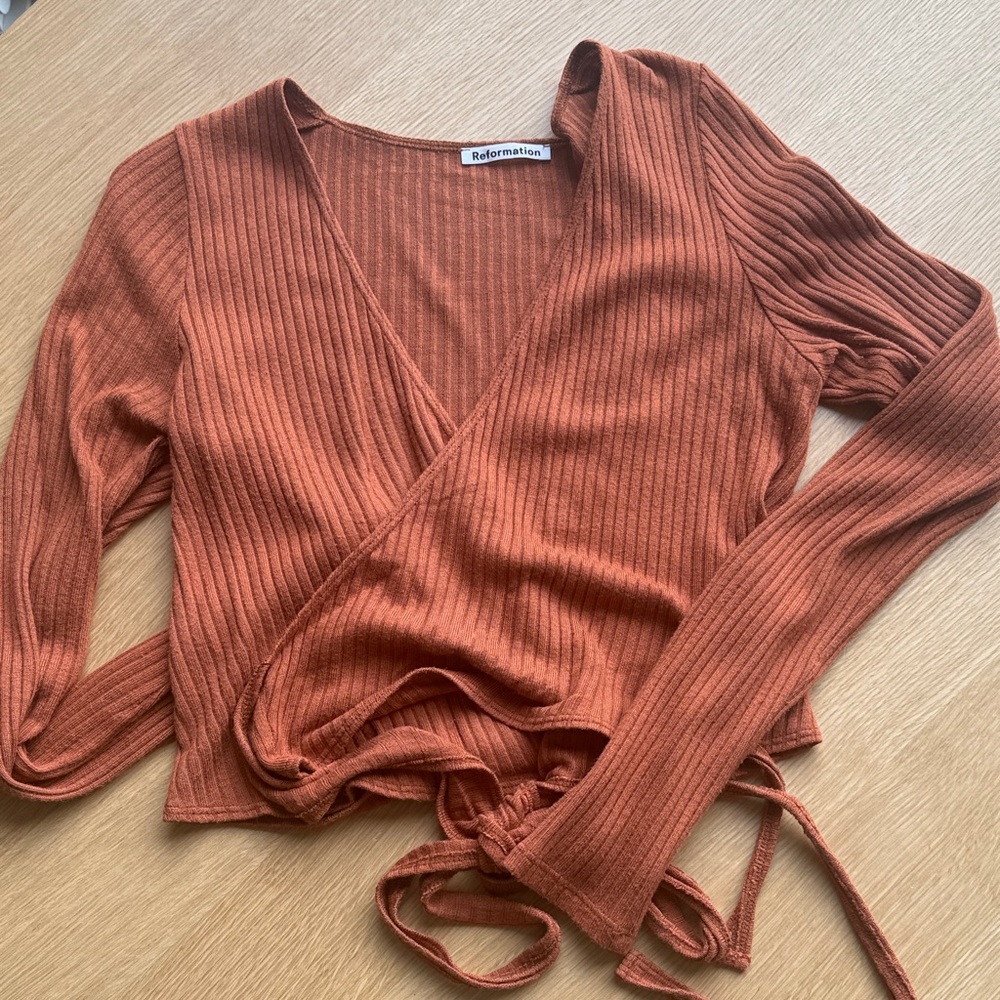 Reformation brown Petalo wrap crop top size small